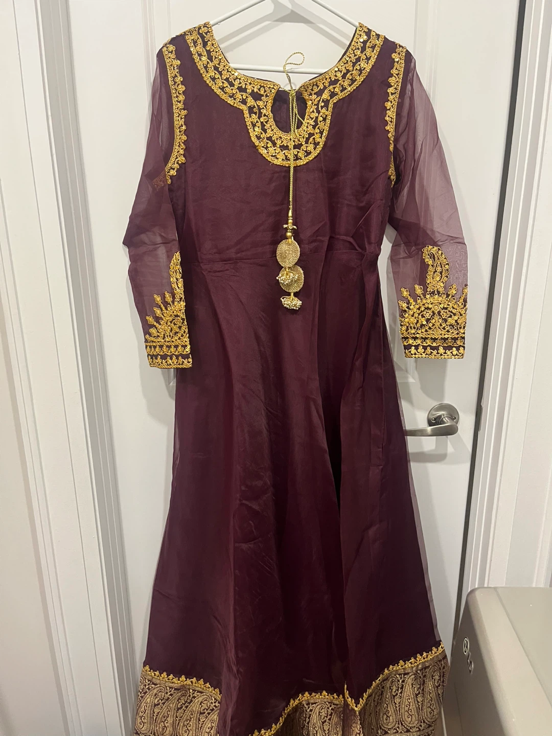 Women's Embroidered Anarkali Dress - Burgundy