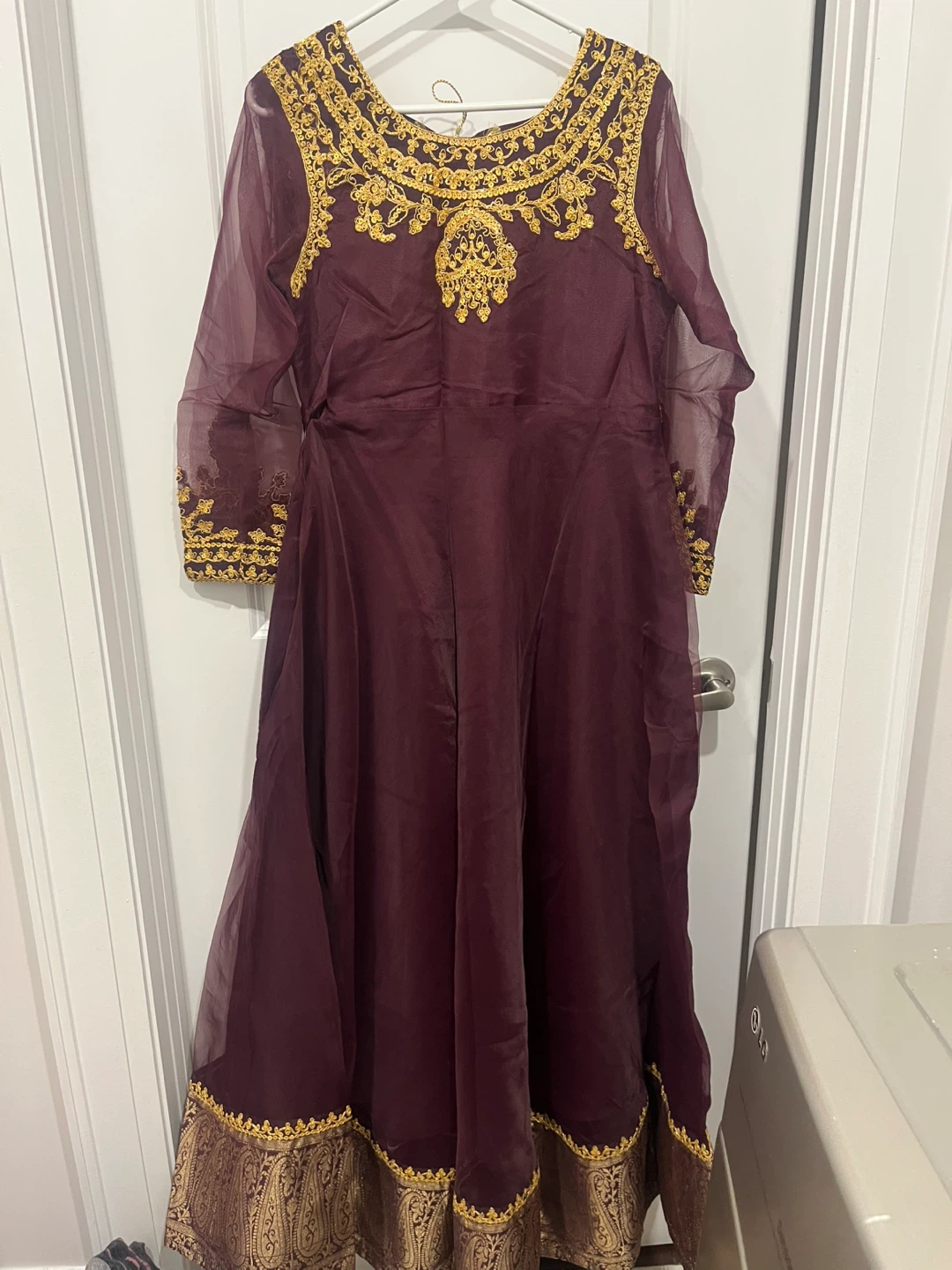 Women's Embroidered Anarkali Dress - Burgundy - photo 2