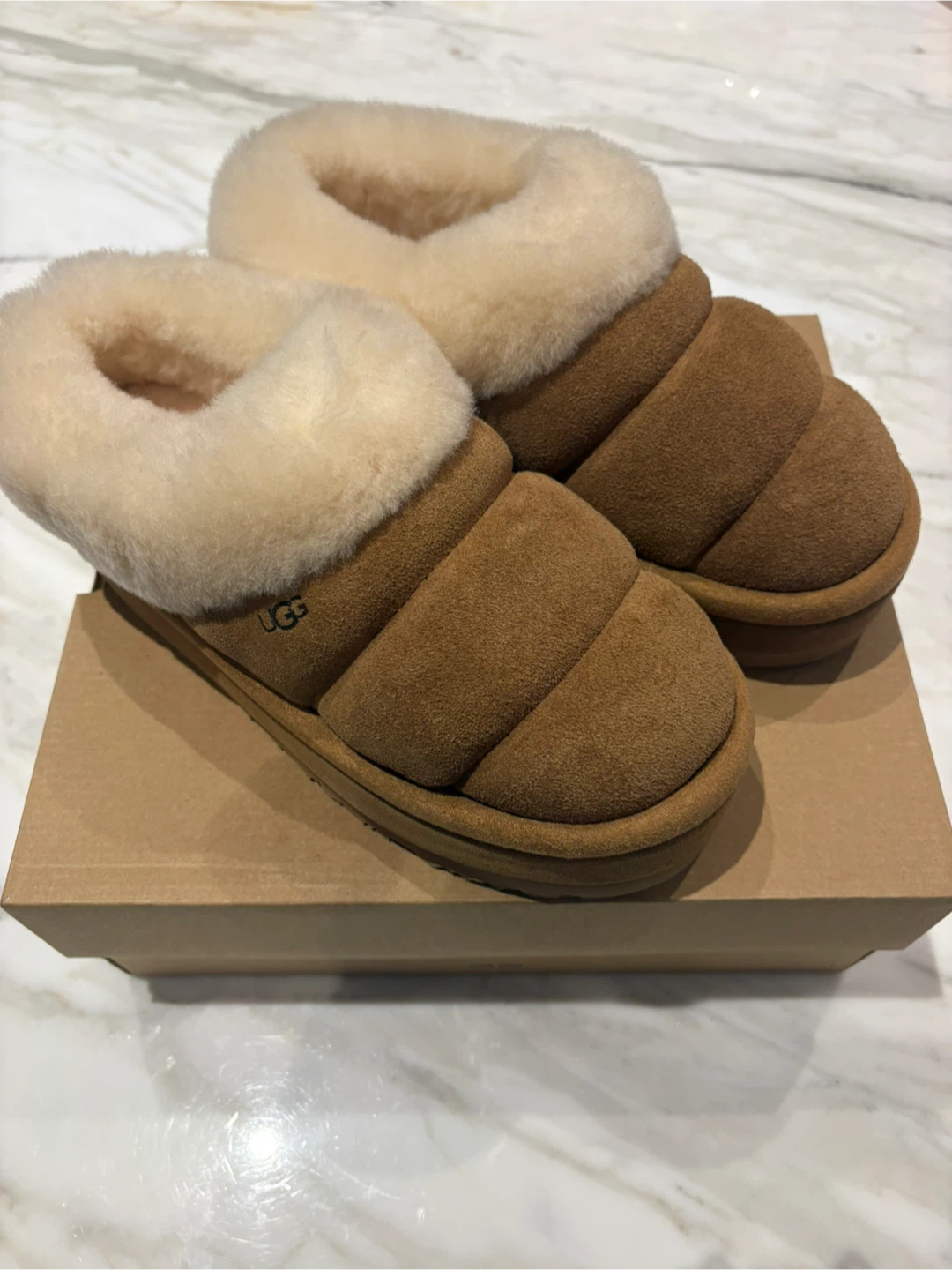 UGG Brown Suede Sheepskin Lined Slippers