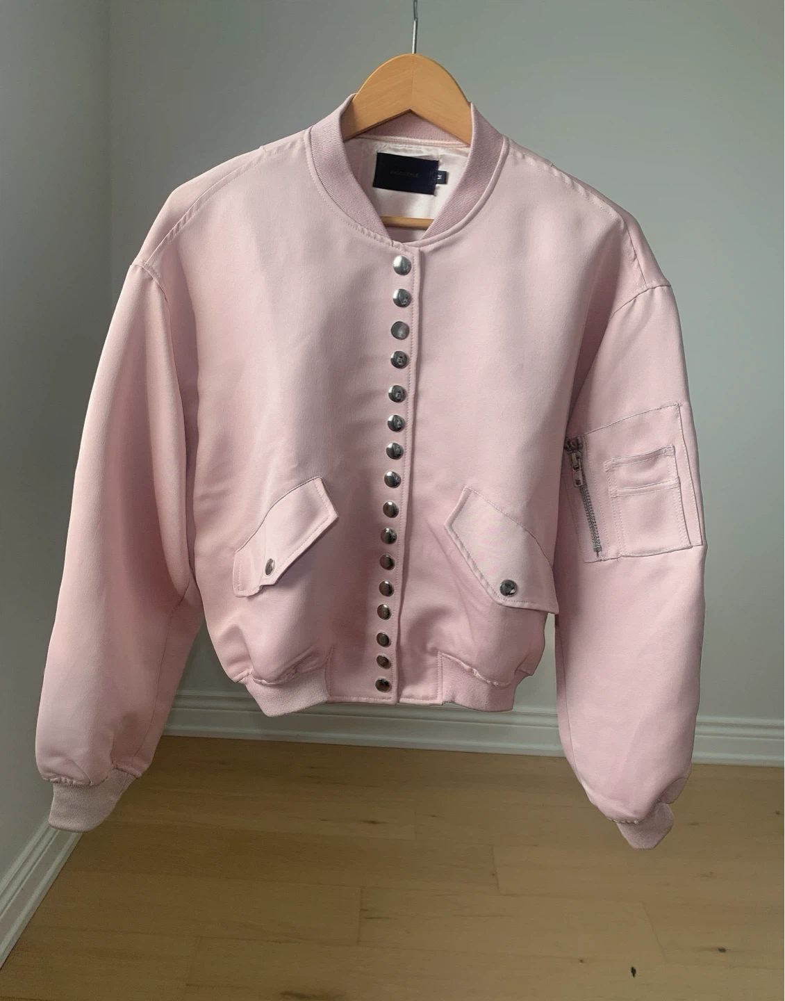 Pink Satin Oversized Bomber Jacket Size M - photo 2