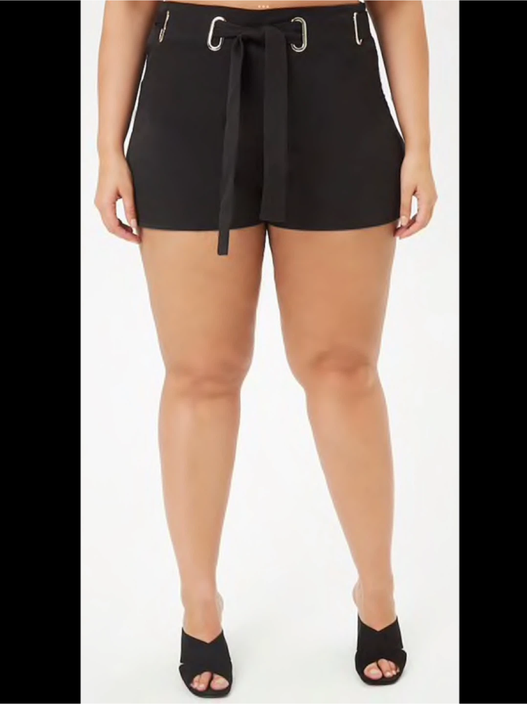 Plus size black belted shorts - photo 2