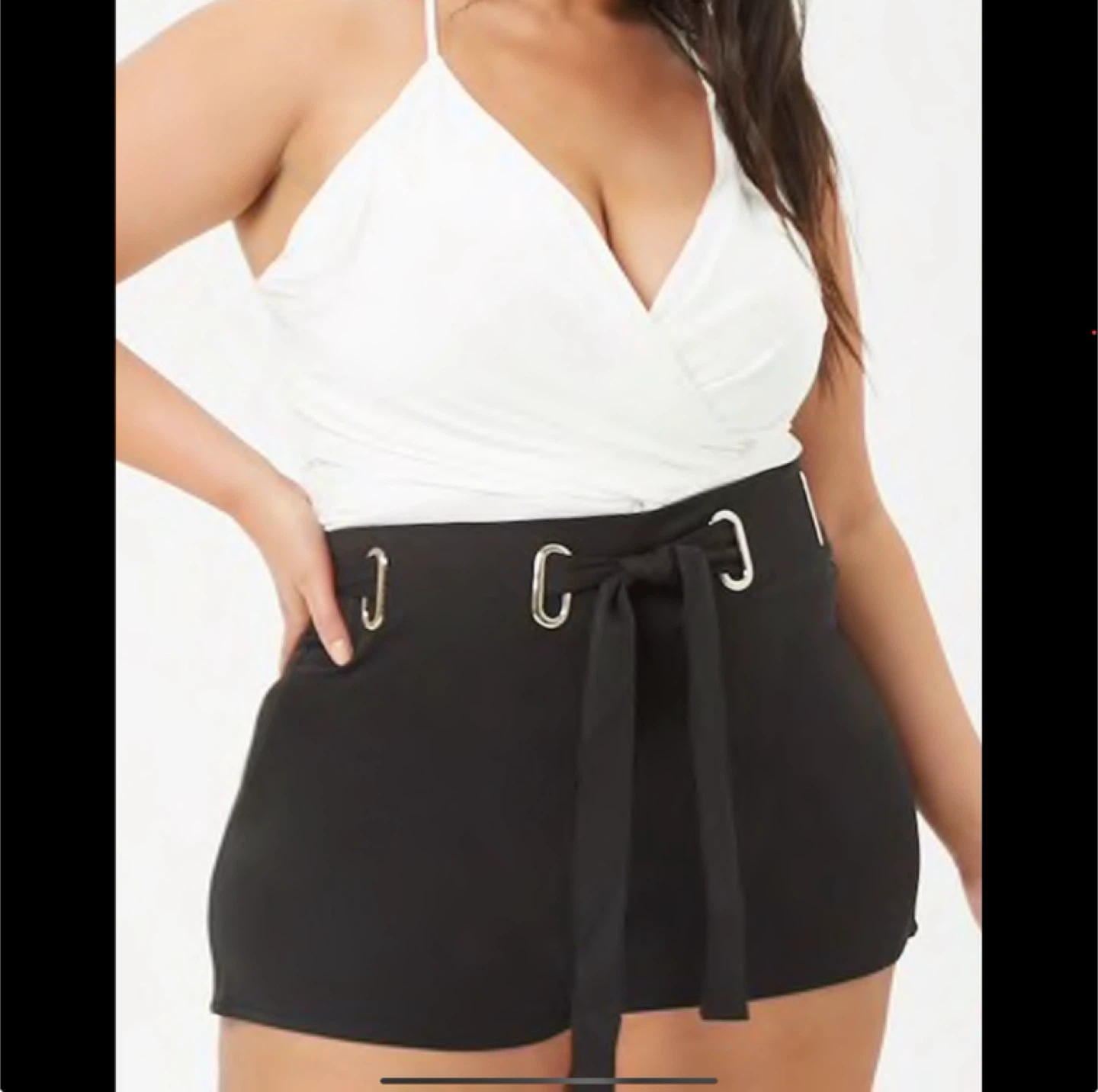 Plus size black belted shorts