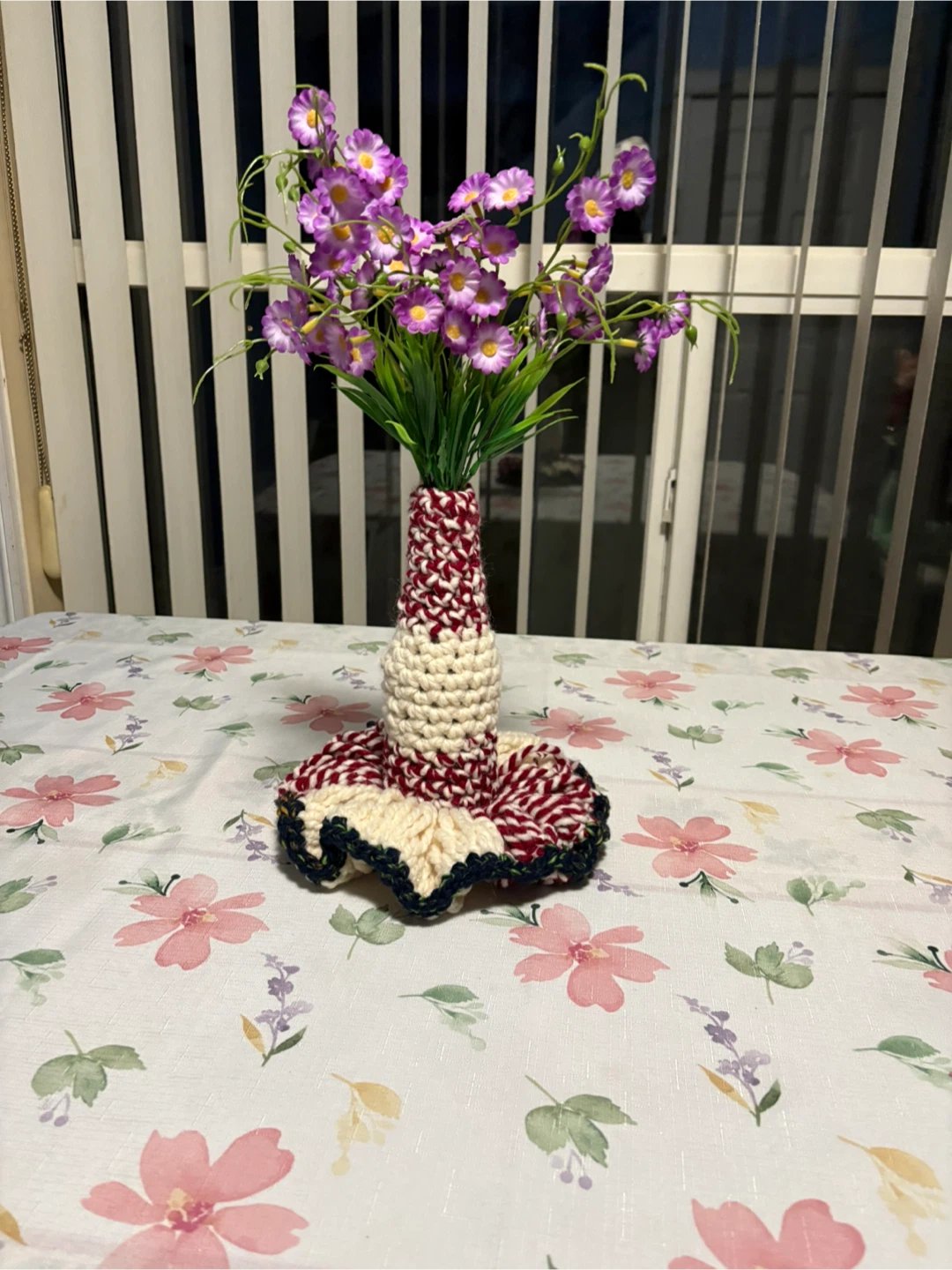 Knitted Bottle Vases with Artificial Flowers