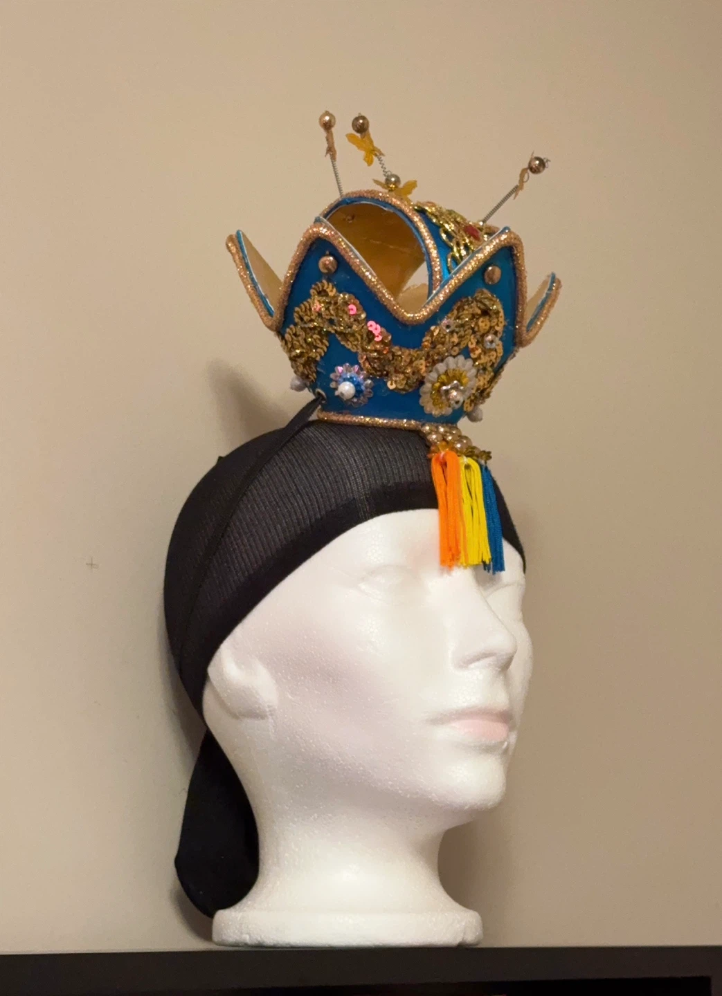 Korean Style of Blue and Gold Decorative Crown with Tassels - photo 3