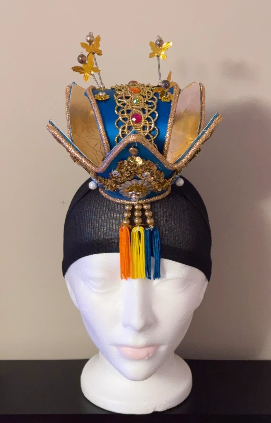 Korean Style of Blue and Gold Decorative Crown with Tassels - photo 2