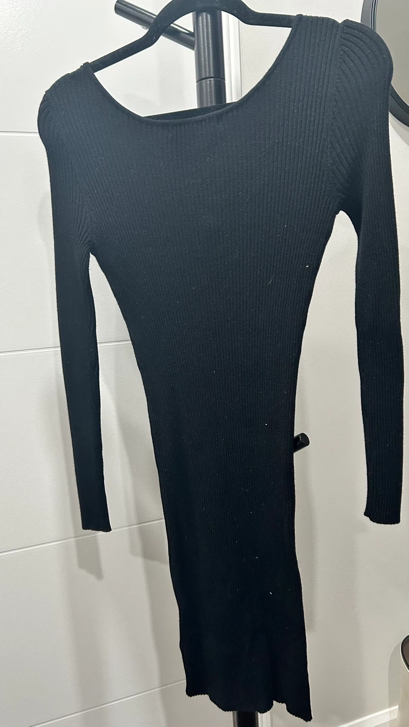 Dynamite Black Ribbed Lace-Up Dress - photo 2