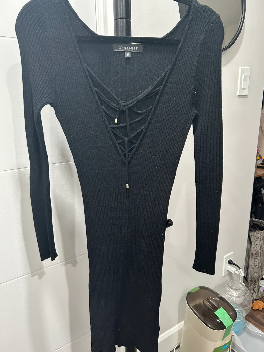Dynamite Black Ribbed Lace-Up Dress - photo 3