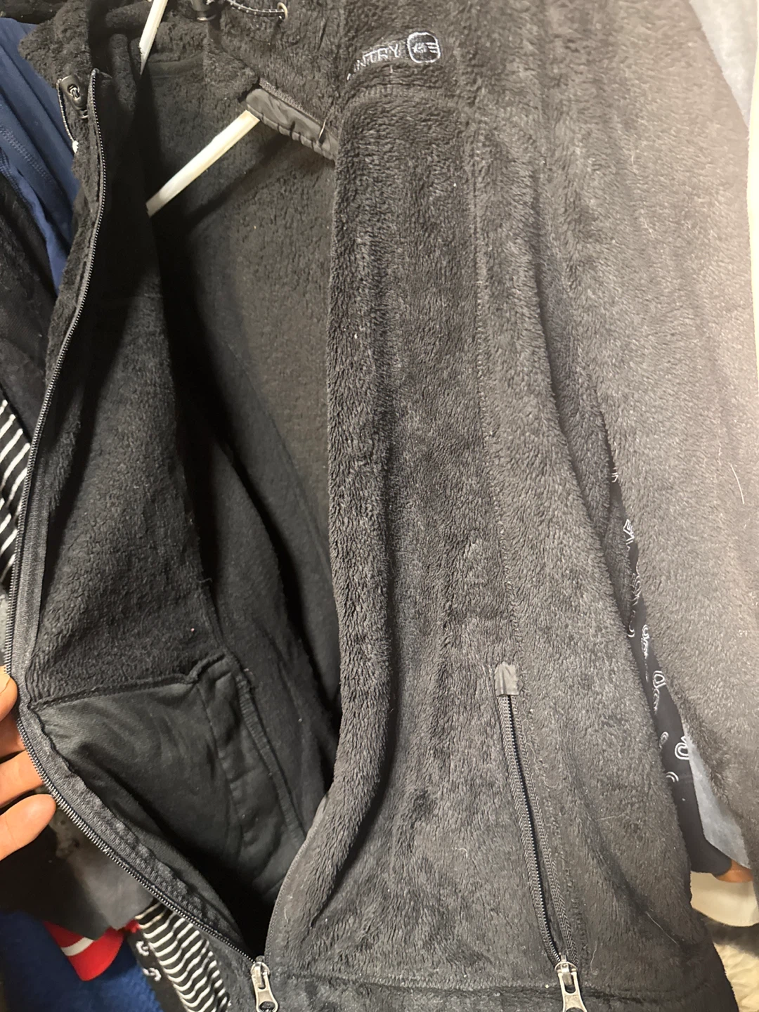 Free Country Black Fuzzy Fleece Zip-Up Hoodie Jacket - photo 3