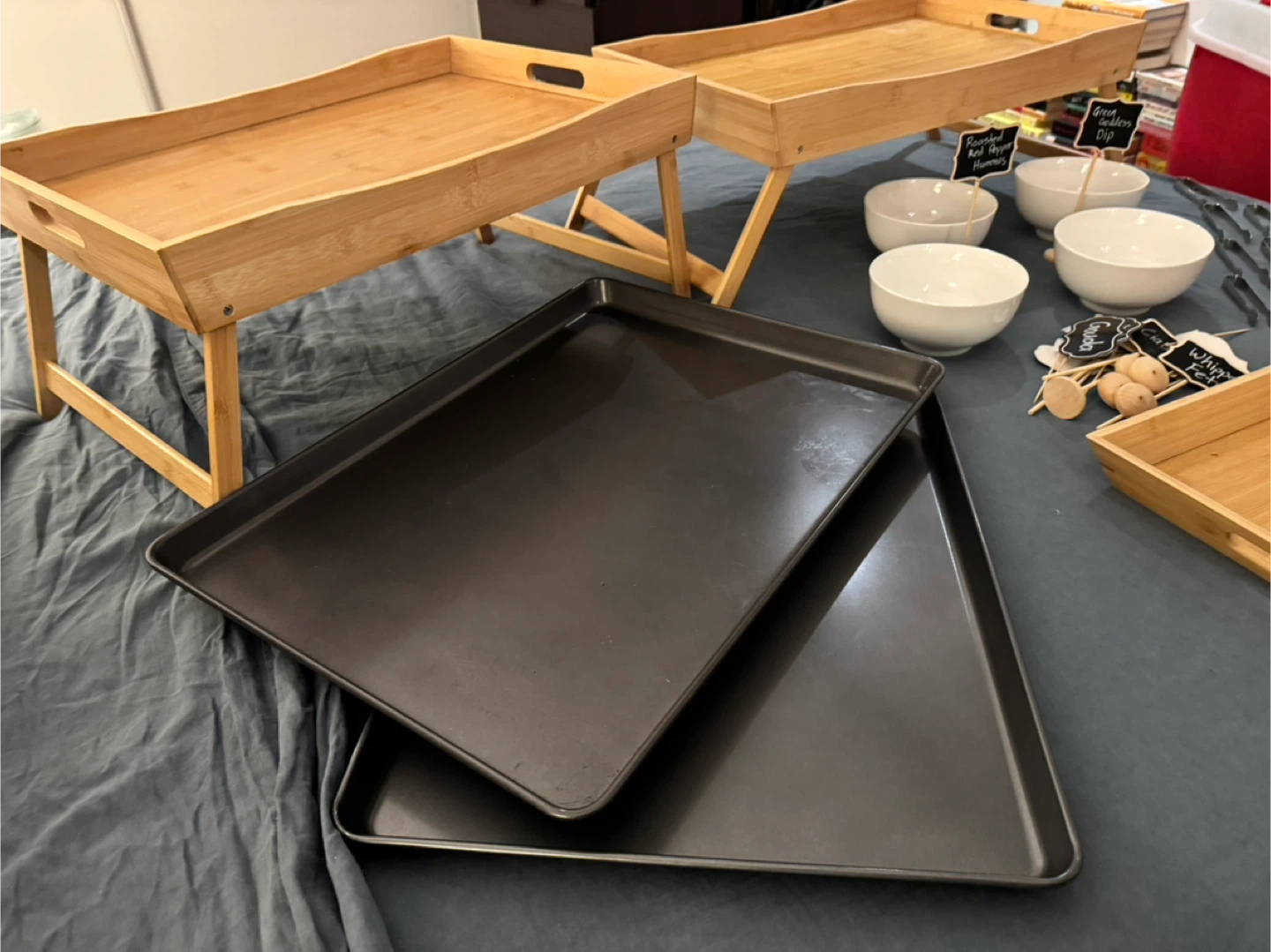 Bamboo Serving Tray Set with Baking Sheets and Dip Bowls - photo 4