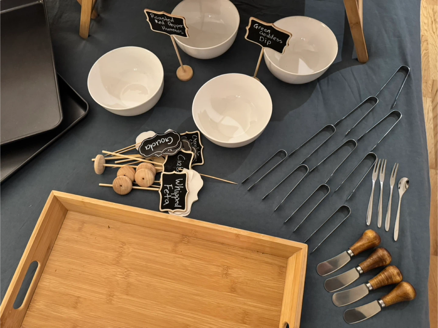 Bamboo Serving Tray Set with Baking Sheets and Dip Bowls - photo 3