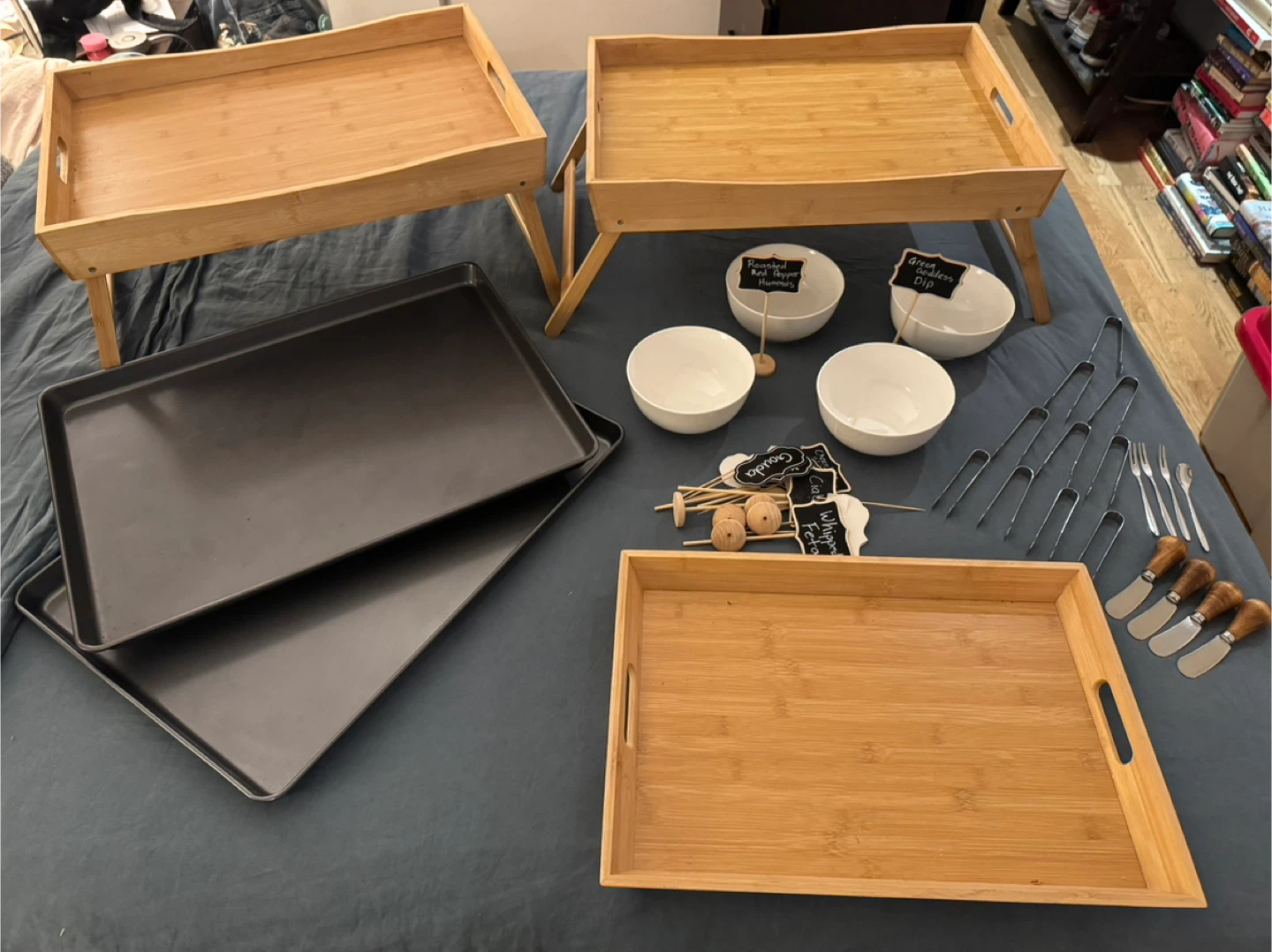 Bamboo Serving Tray Set with Baking Sheets and Dip Bowls - photo 2