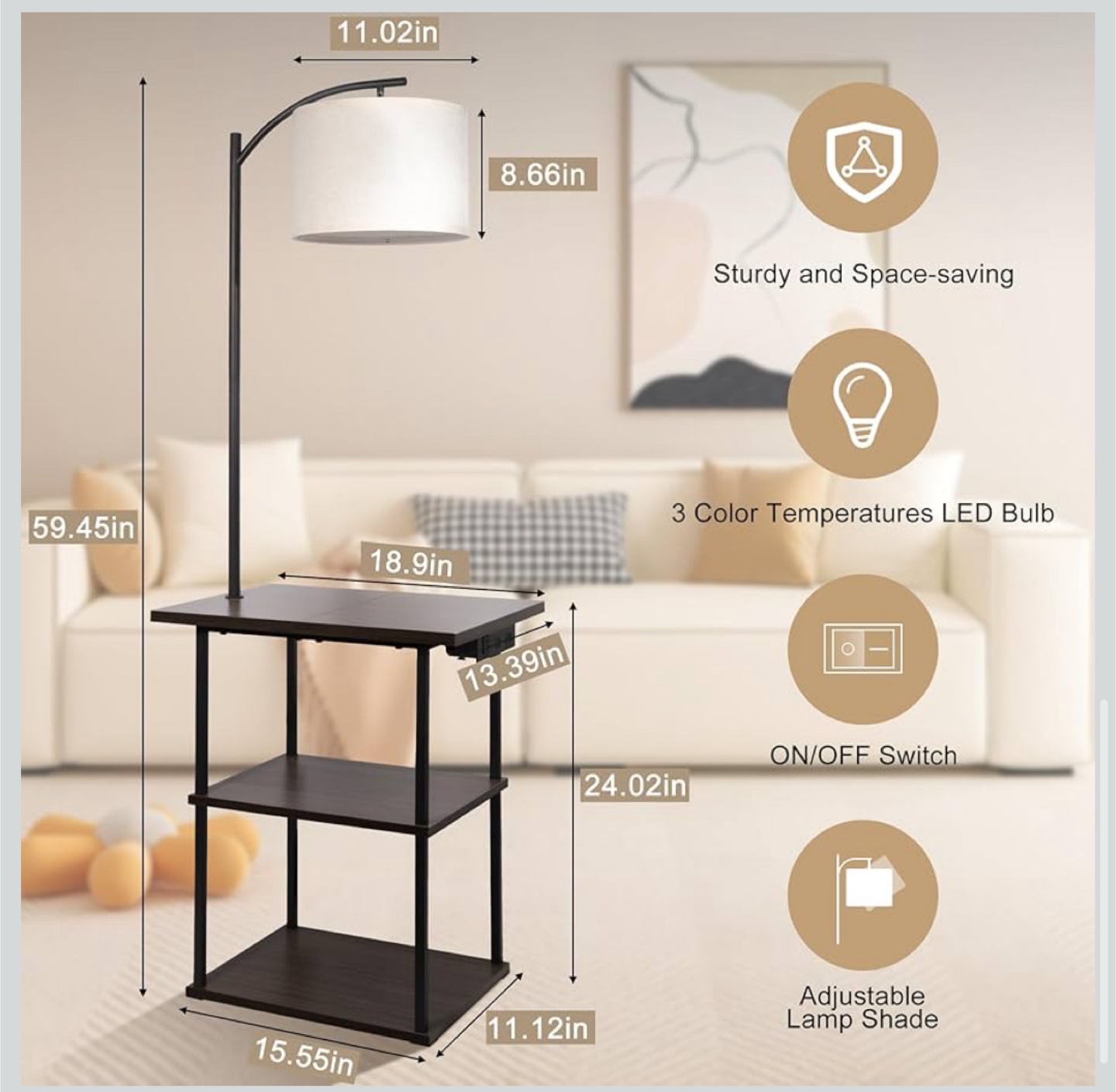 Brand New PESRAE Floor Lamp with Table & Charging Station