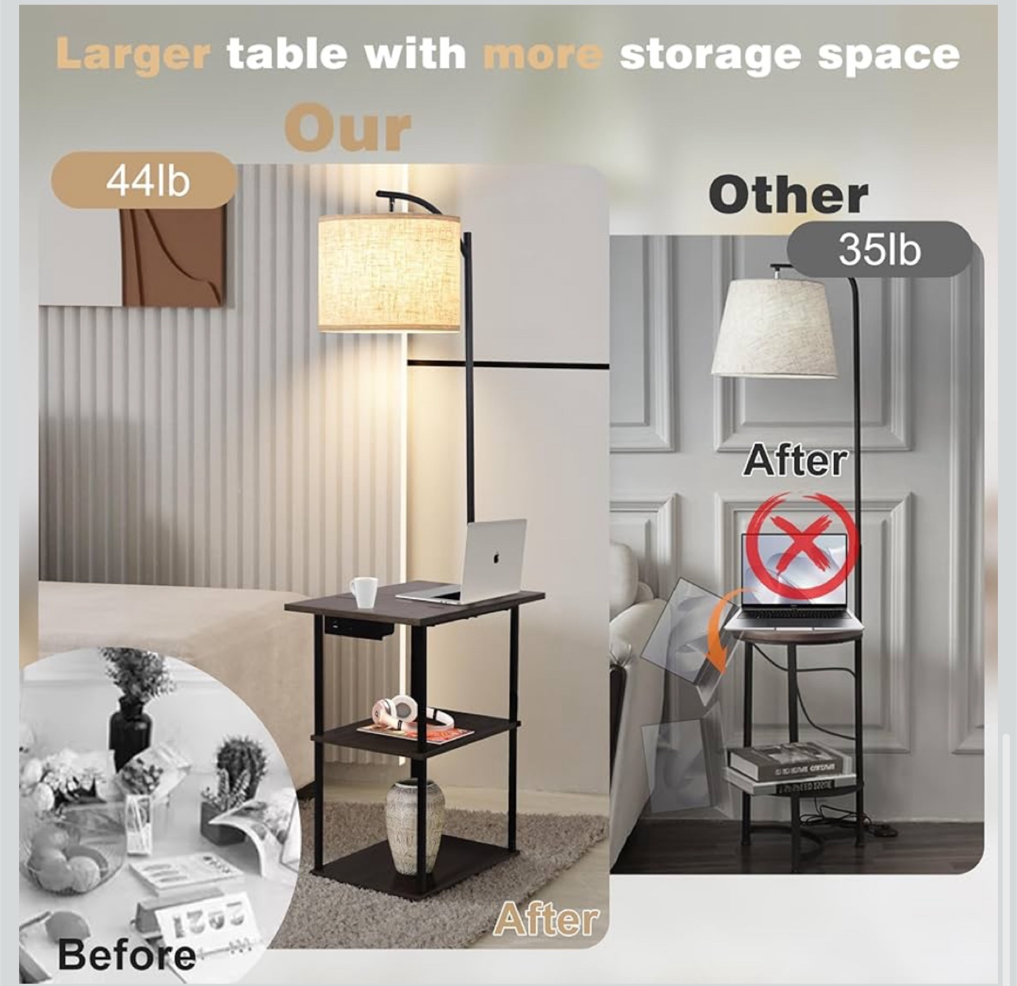 Brand New PESRAE Floor Lamp with Table & Charging Station - photo 4