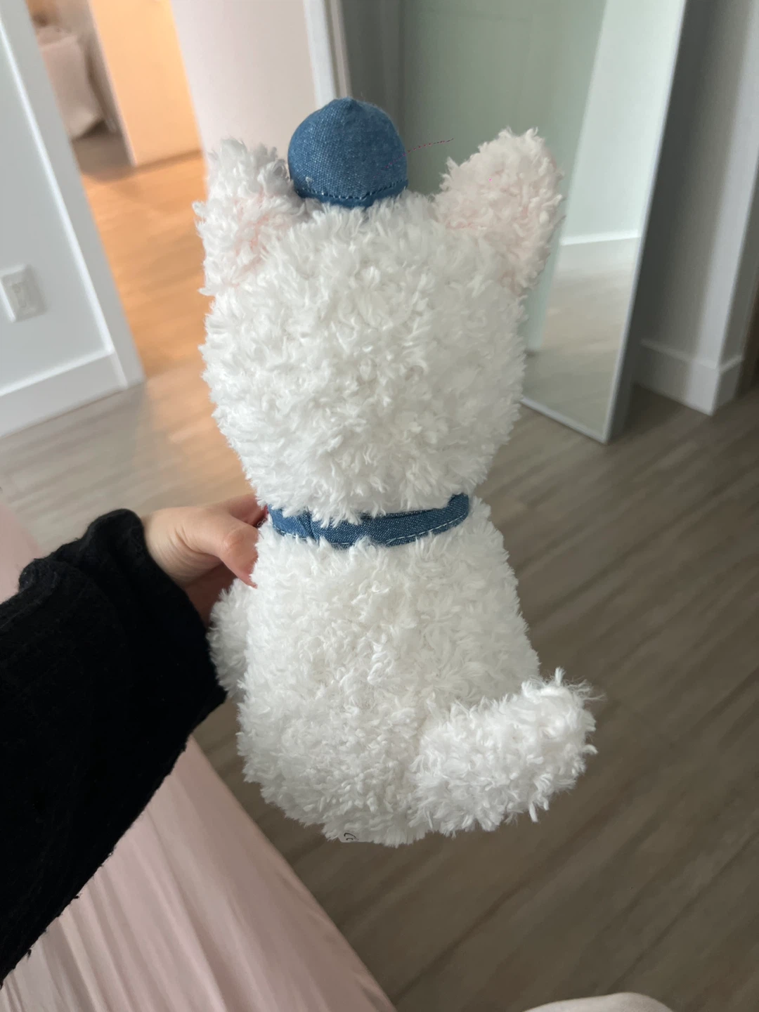 White Plush Dog Stuffed Toy with Denim Hat and Bowtie - photo 5
