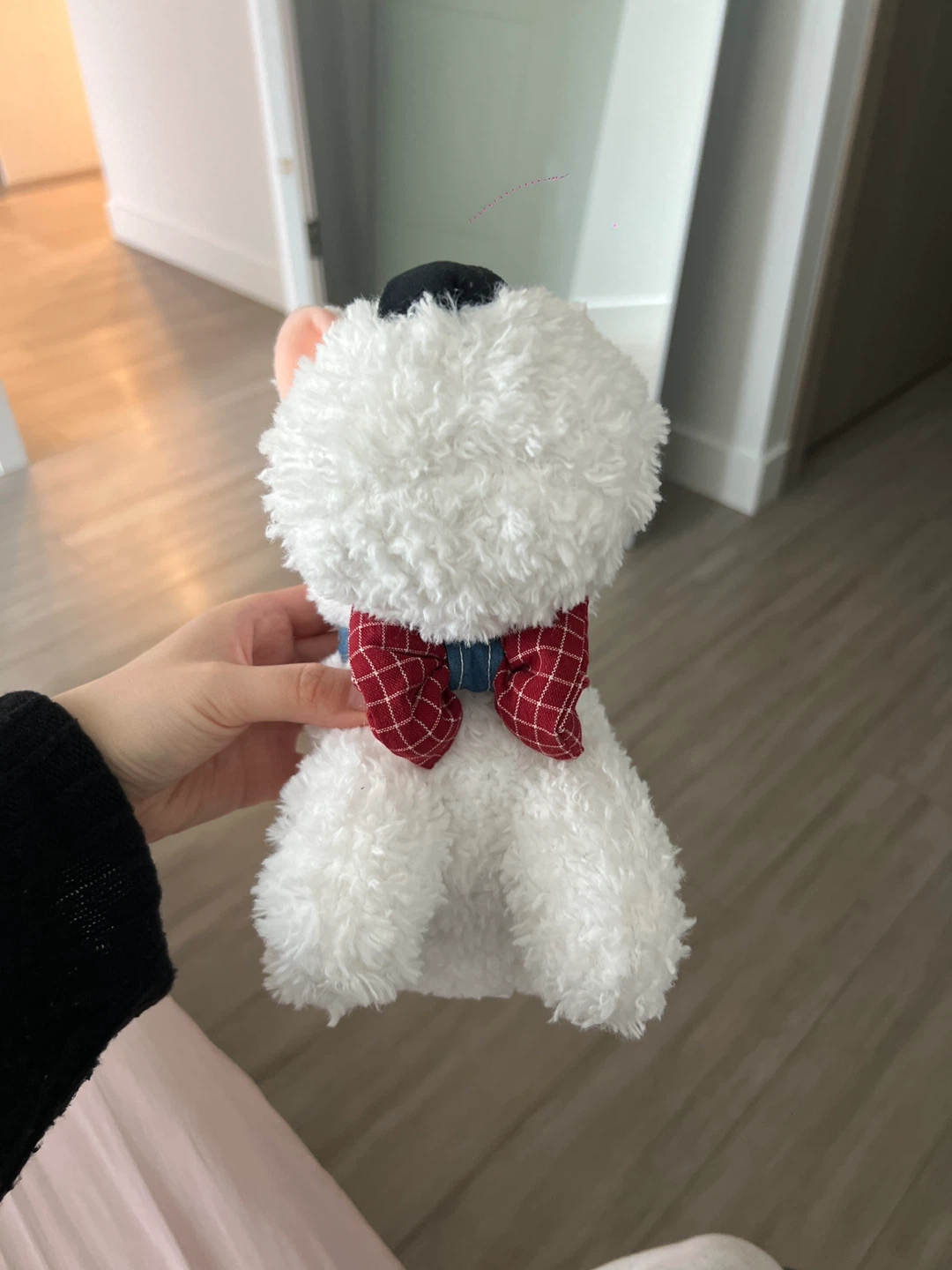 White Plush Dog Stuffed Toy with Denim Hat and Bowtie - photo 2