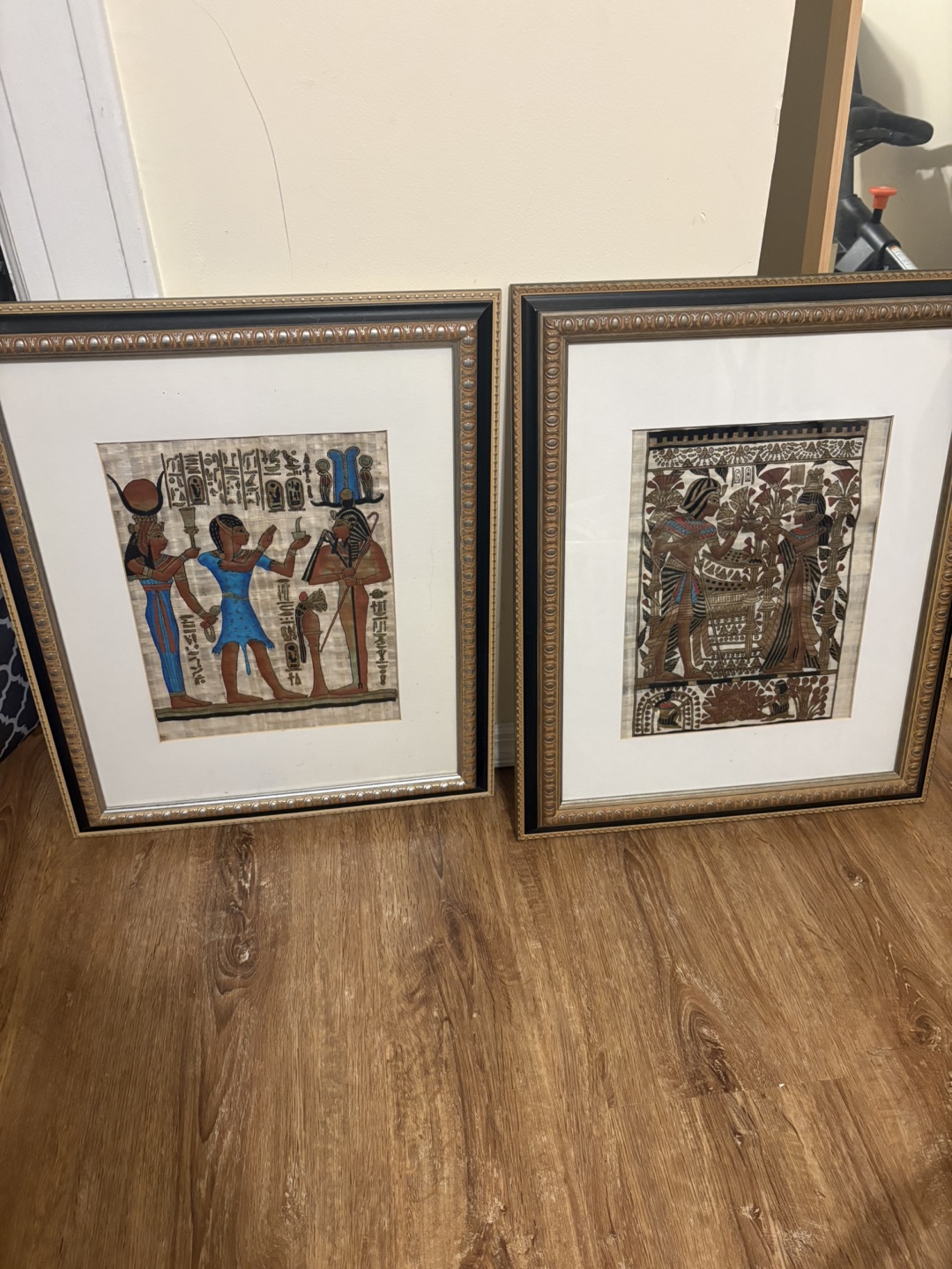 Set of 2 Framed Egyptian Papyrus Art