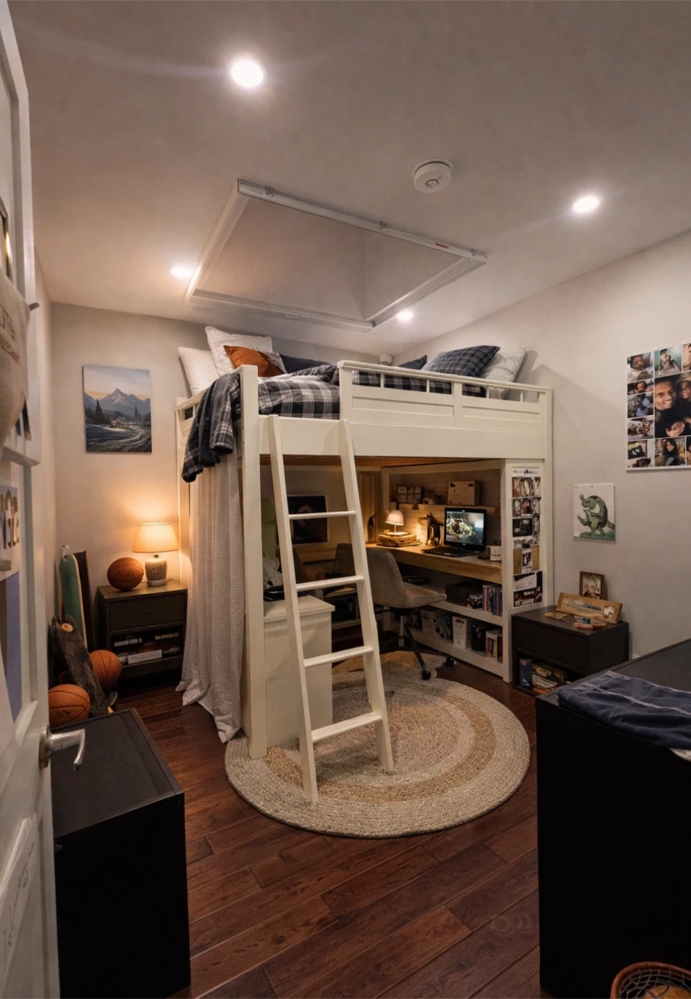 White Loft Bed with Desk and Storage