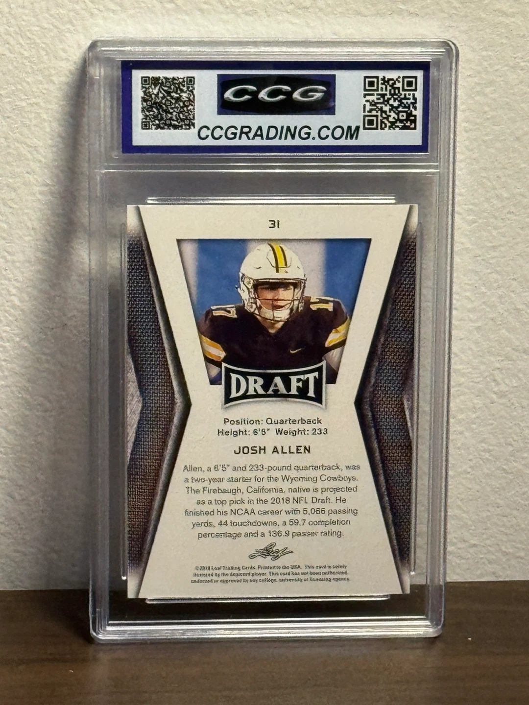 Josh Allen 2018 Leaf Draft #31 Rookie Card GEM MINT 10 - photo 2