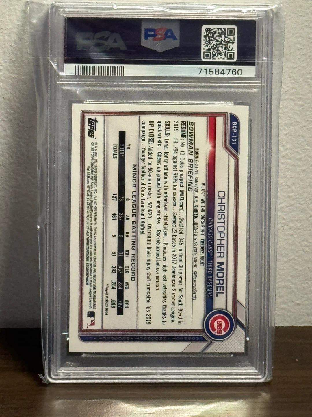 2021 Bowman Chrome Christopher Morel Rookie Card #BCP131 PSA 9 - photo 2