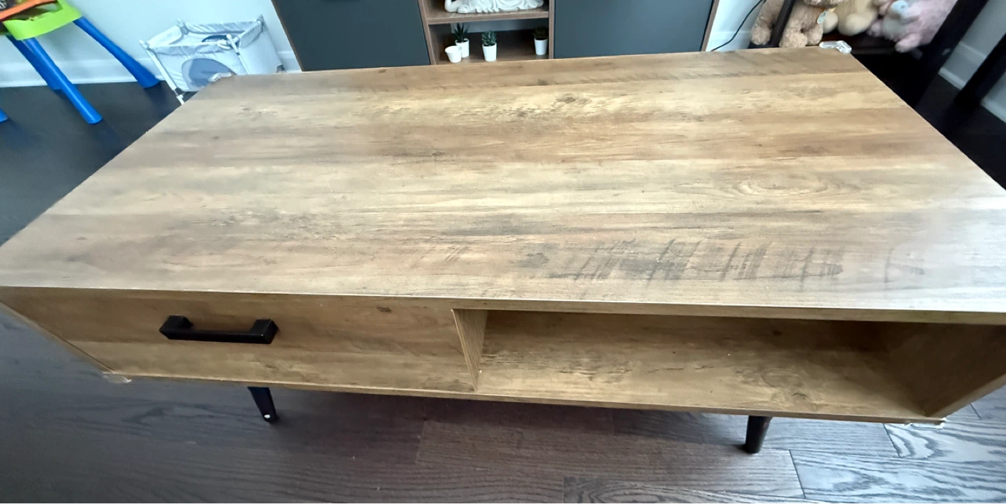 Wood Coffee Table with Drawer and Shelf