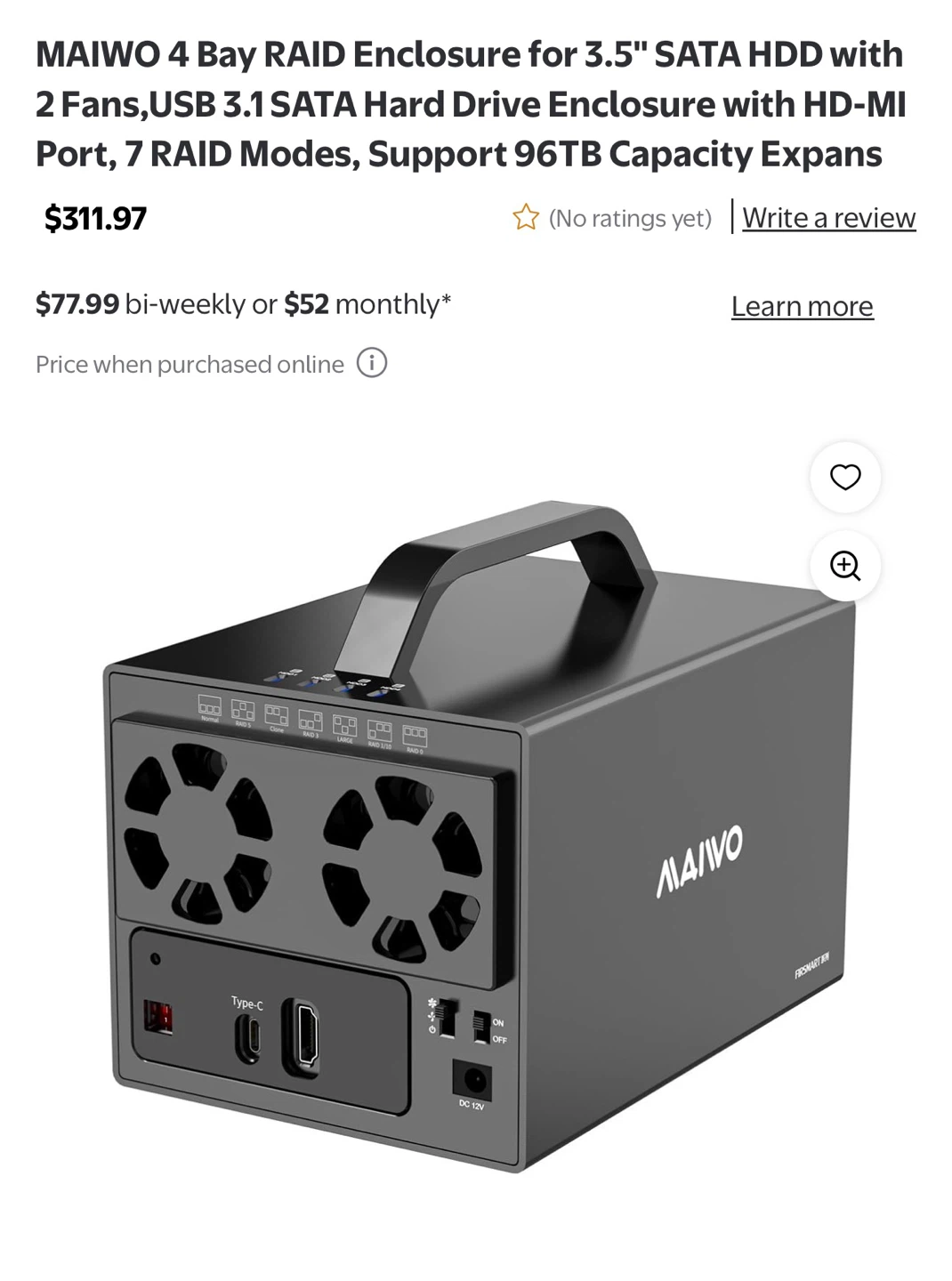 MAIWO 4 Bay RAID Enclosure for 3.5" SATA HDD