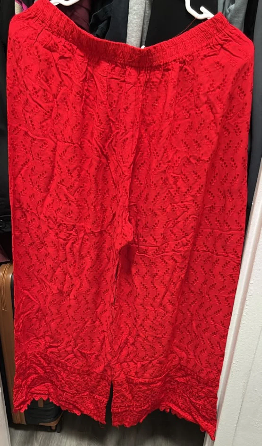 Red Embroidered Palazzo Pants