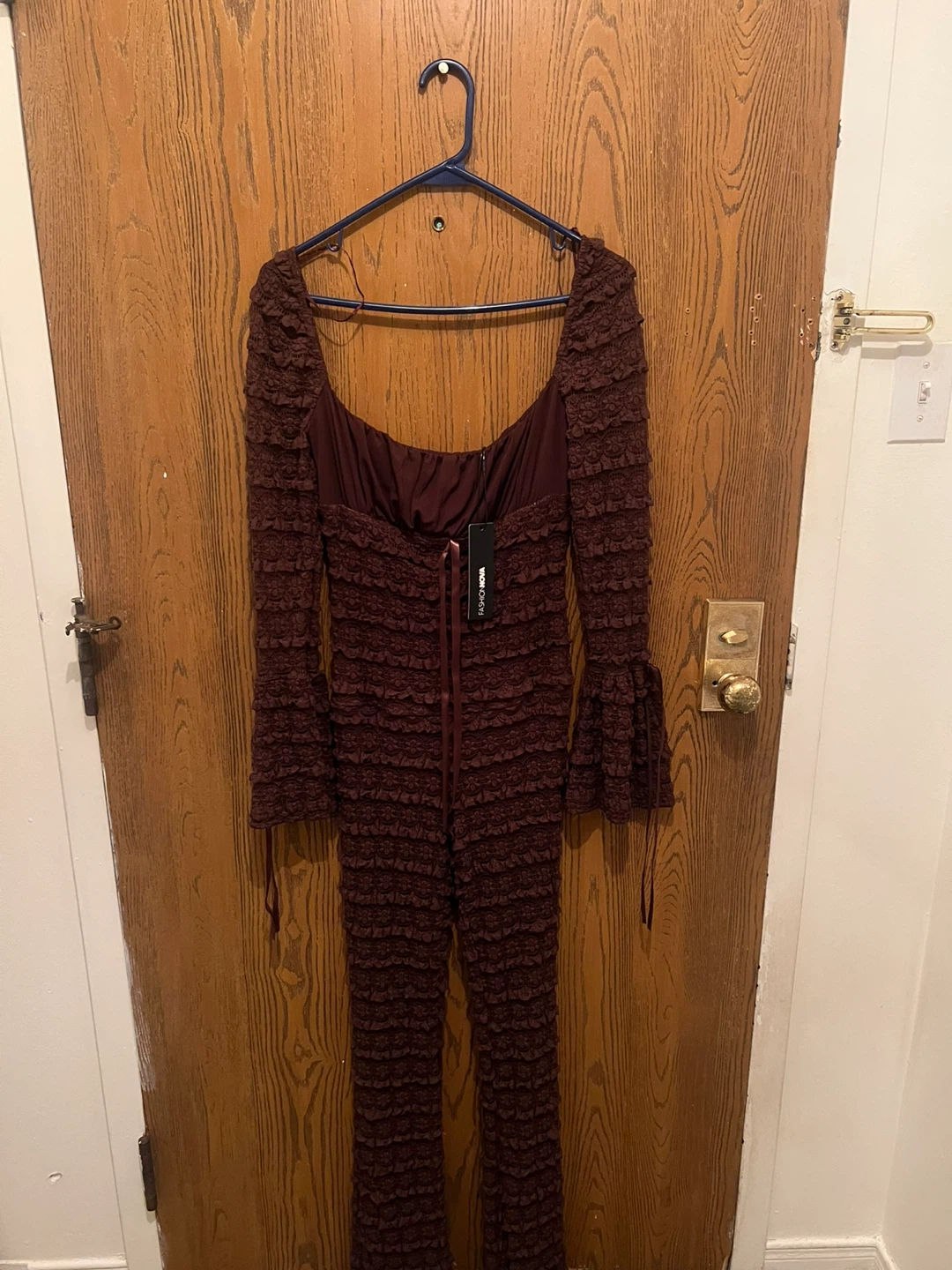 Fashion Nova Burgundy Ruffle Jumpsuit