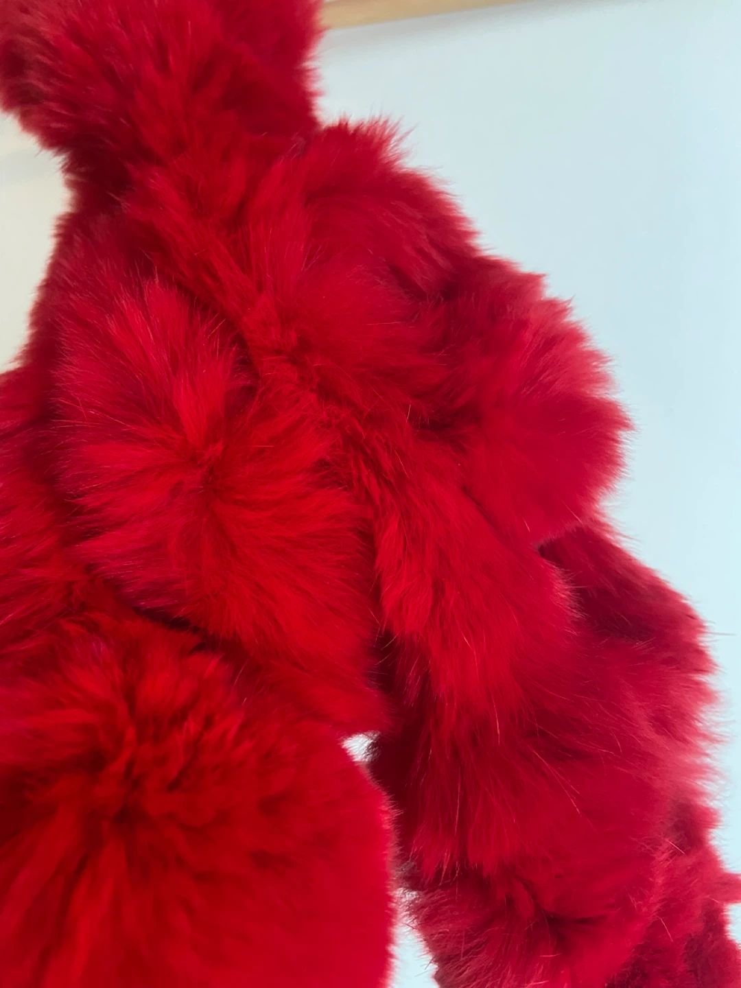 Red Faux Fur Scarf with Pom Poms - photo 5