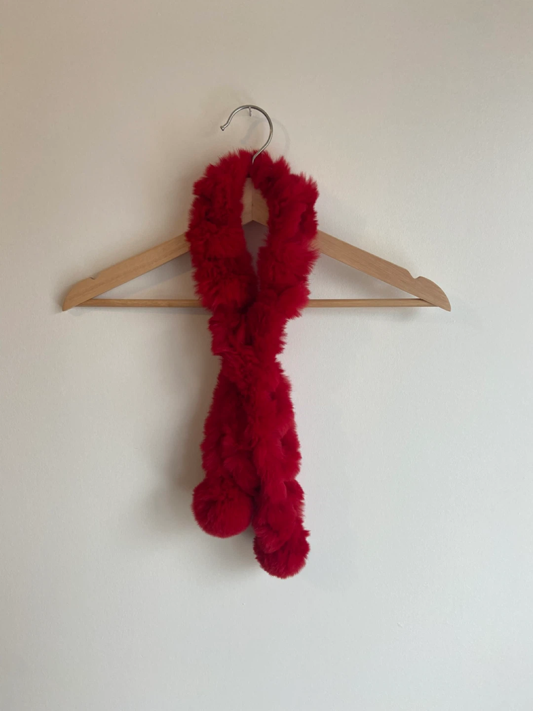 Red Faux Fur Scarf with Pom Poms - photo 4