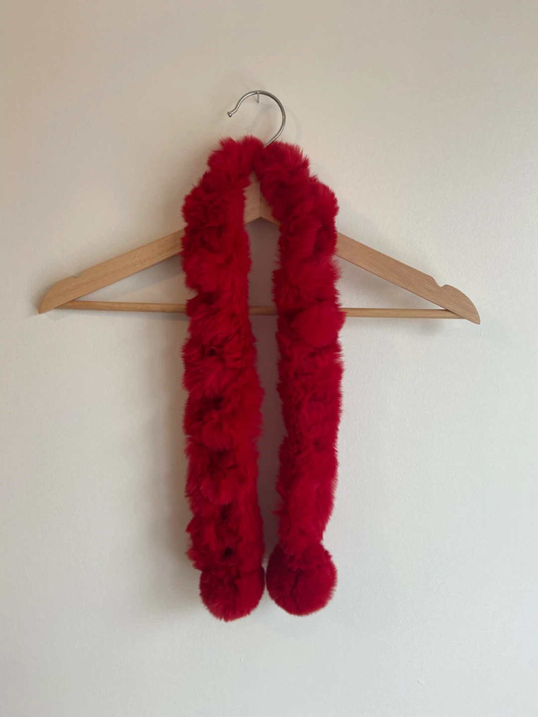 Red Faux Fur Scarf with Pom Poms - photo 2