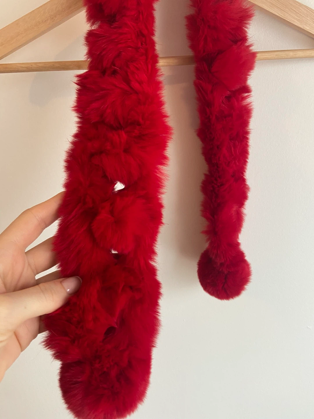 Red Faux Fur Scarf with Pom Poms - photo 3