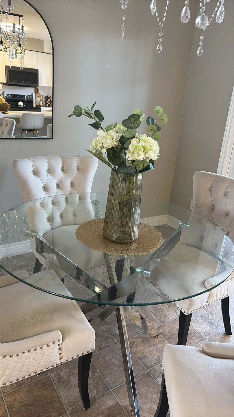 Glass Dining Table with Chrome Base