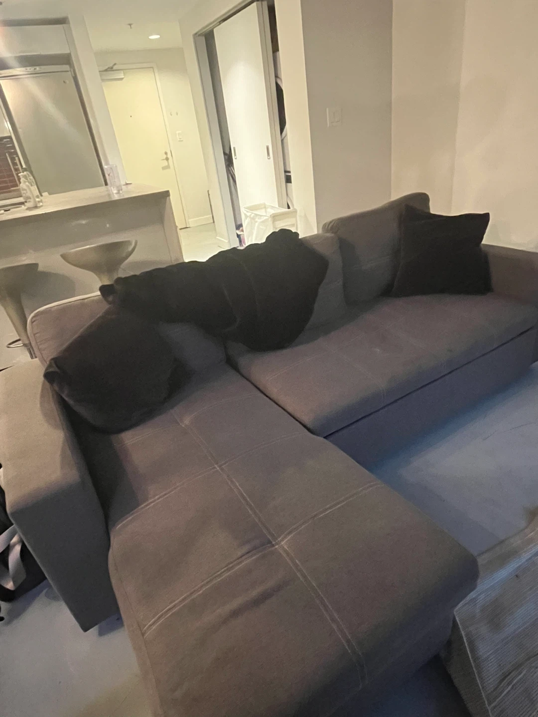 Grey Sectional Sofa with Chaise & pullout bed