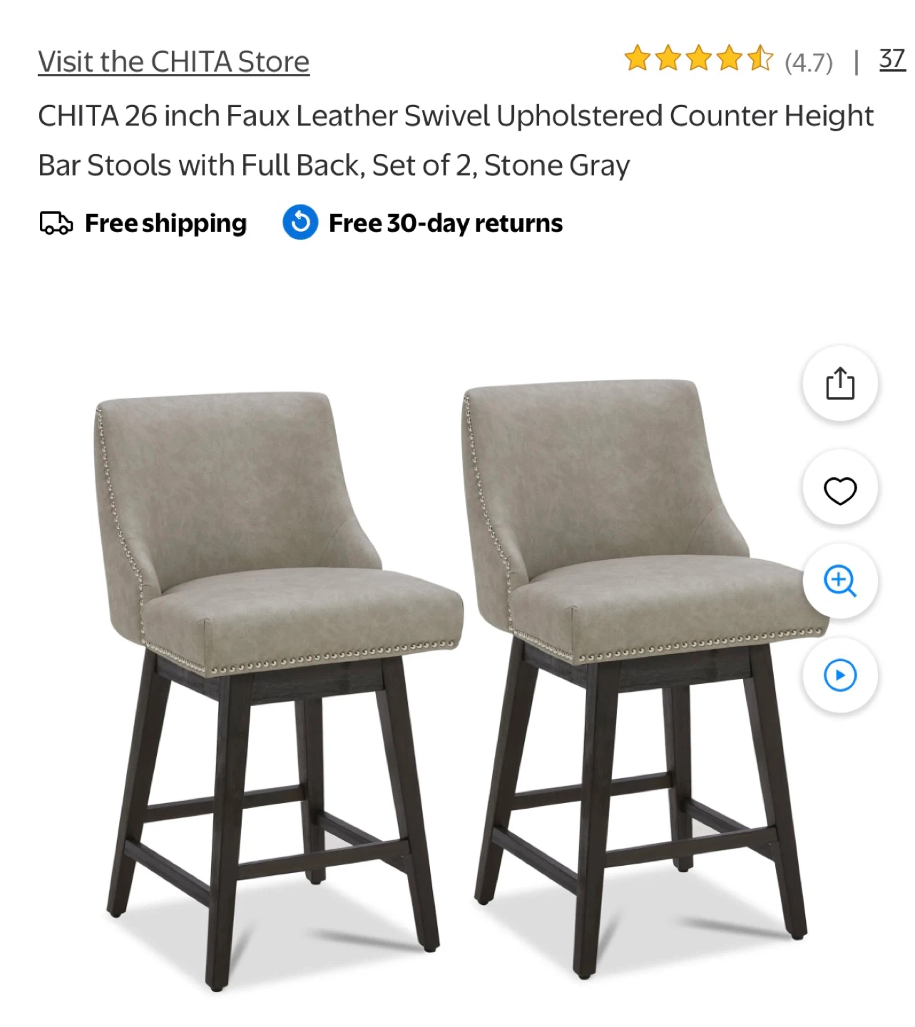 CHITA 26 inch Faux Leather Swivel Bar Stools (Set of 2)