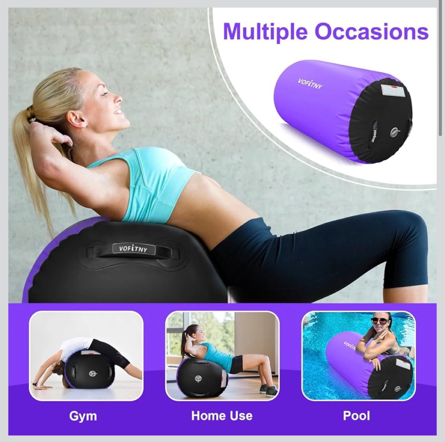 Vofitny Purple Inflatable Gymnastics Air Barrel Roller 3.3' x 2' - photo 2