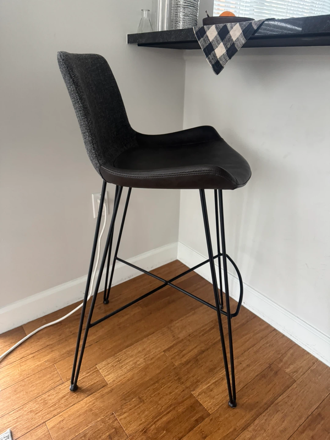 Dark Grey Fabric and Black Faux Leather Bar Stool - photo 2