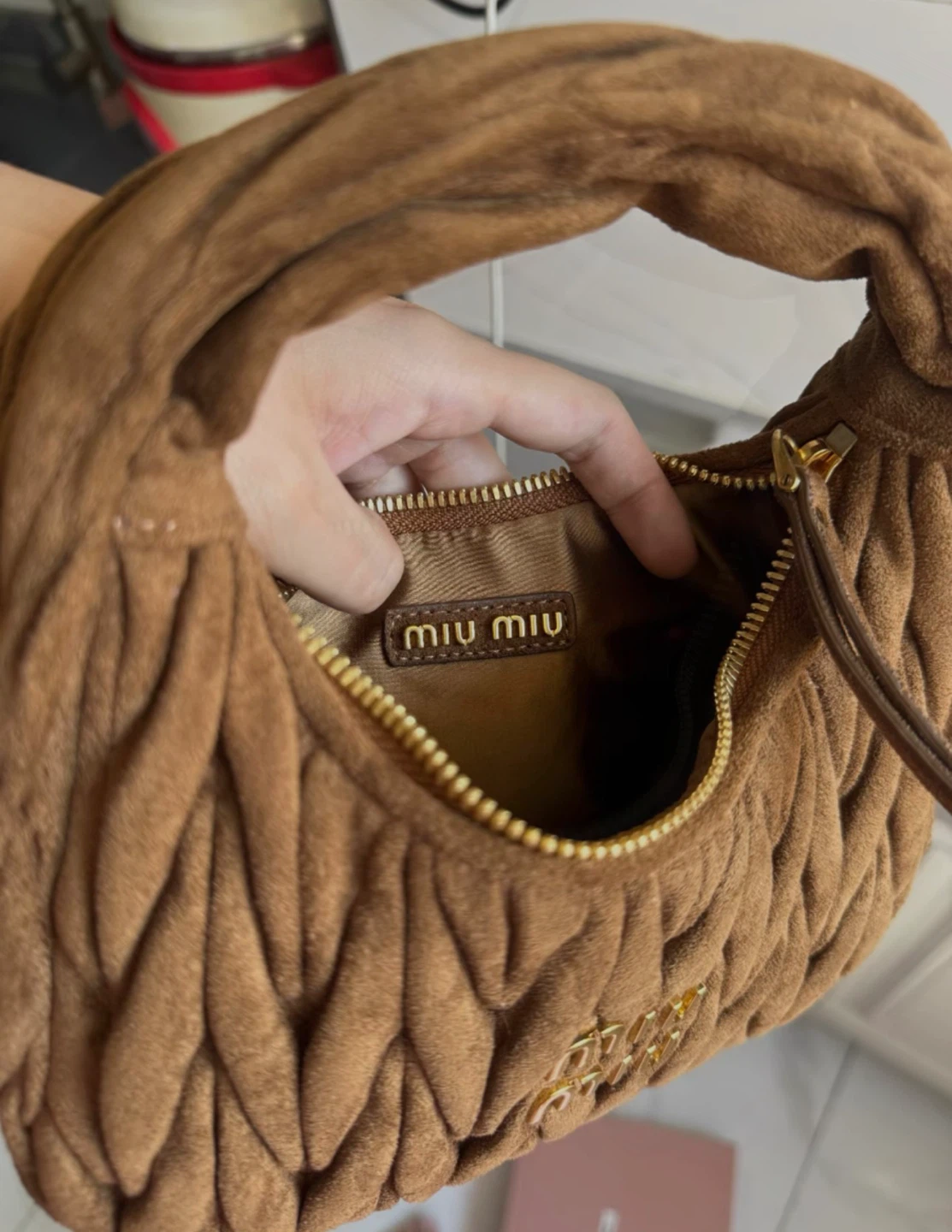 Miu Miu Matelassé Hobo Bag - Brown Suede - photo 5