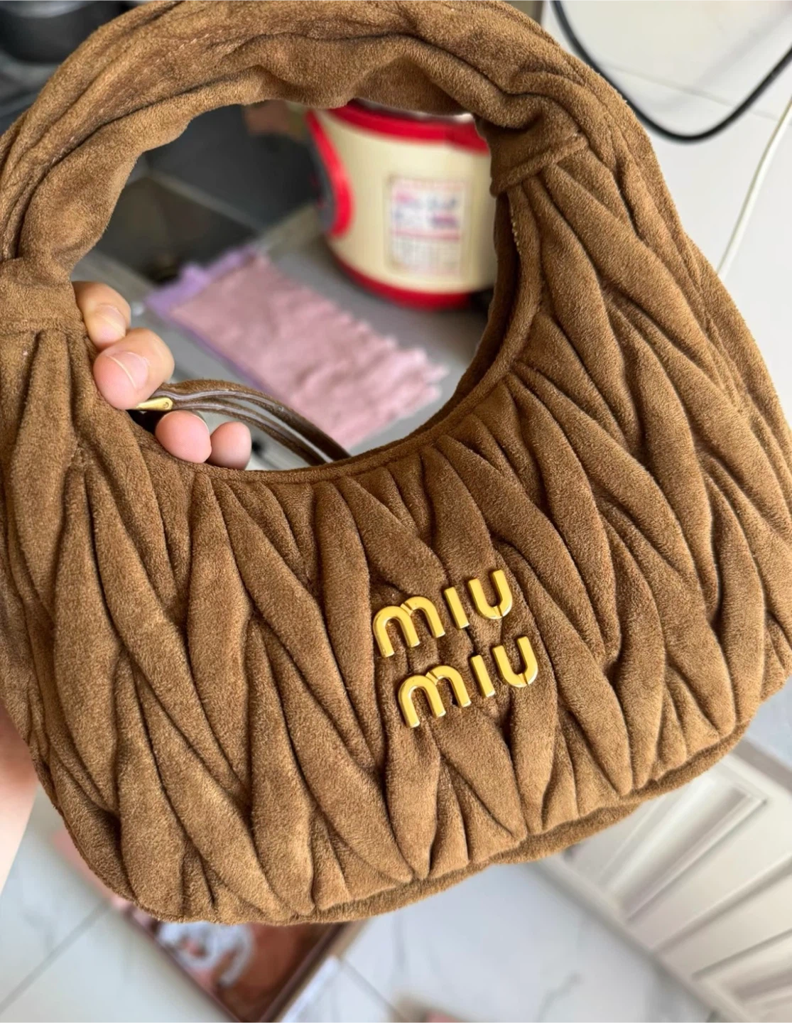 Miu Miu Matelassé Hobo Bag - Brown Suede - photo 2