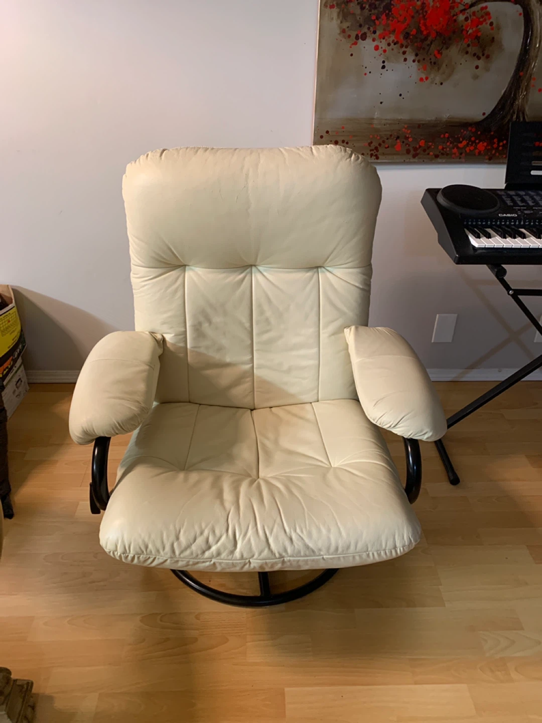 Cream Leather Swivel Recliner Chair