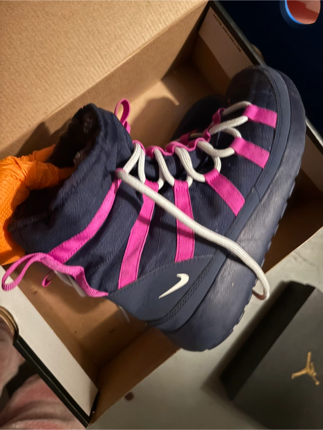 Nike Navy & Pink Fur Lined Sneakers - Kids Size 4.5Y
