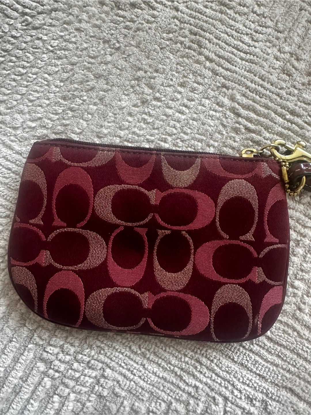 Coach Wristlet Burgundy Signature Pattern