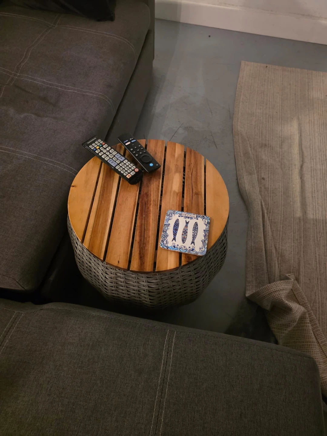 Round Side Table with Wicker Base