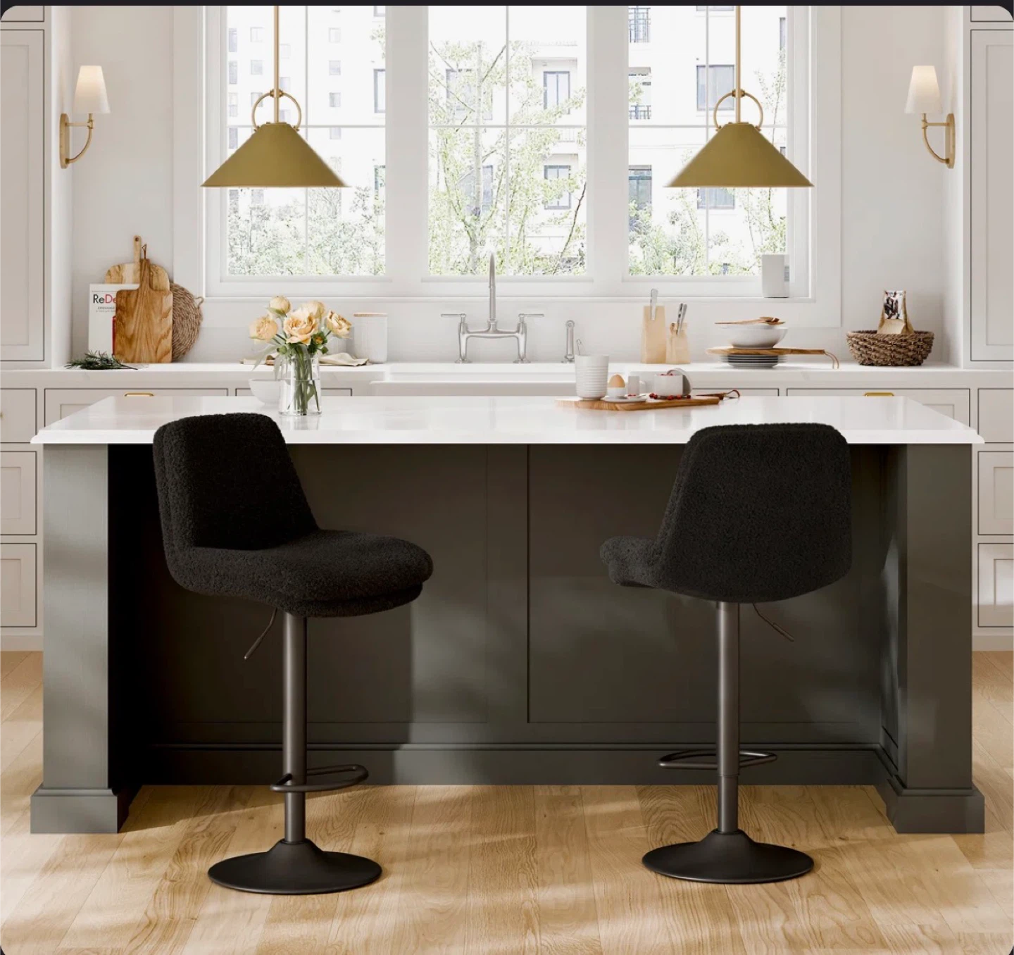 Black Swivel Upholstered Adjustable Height Bar Stool