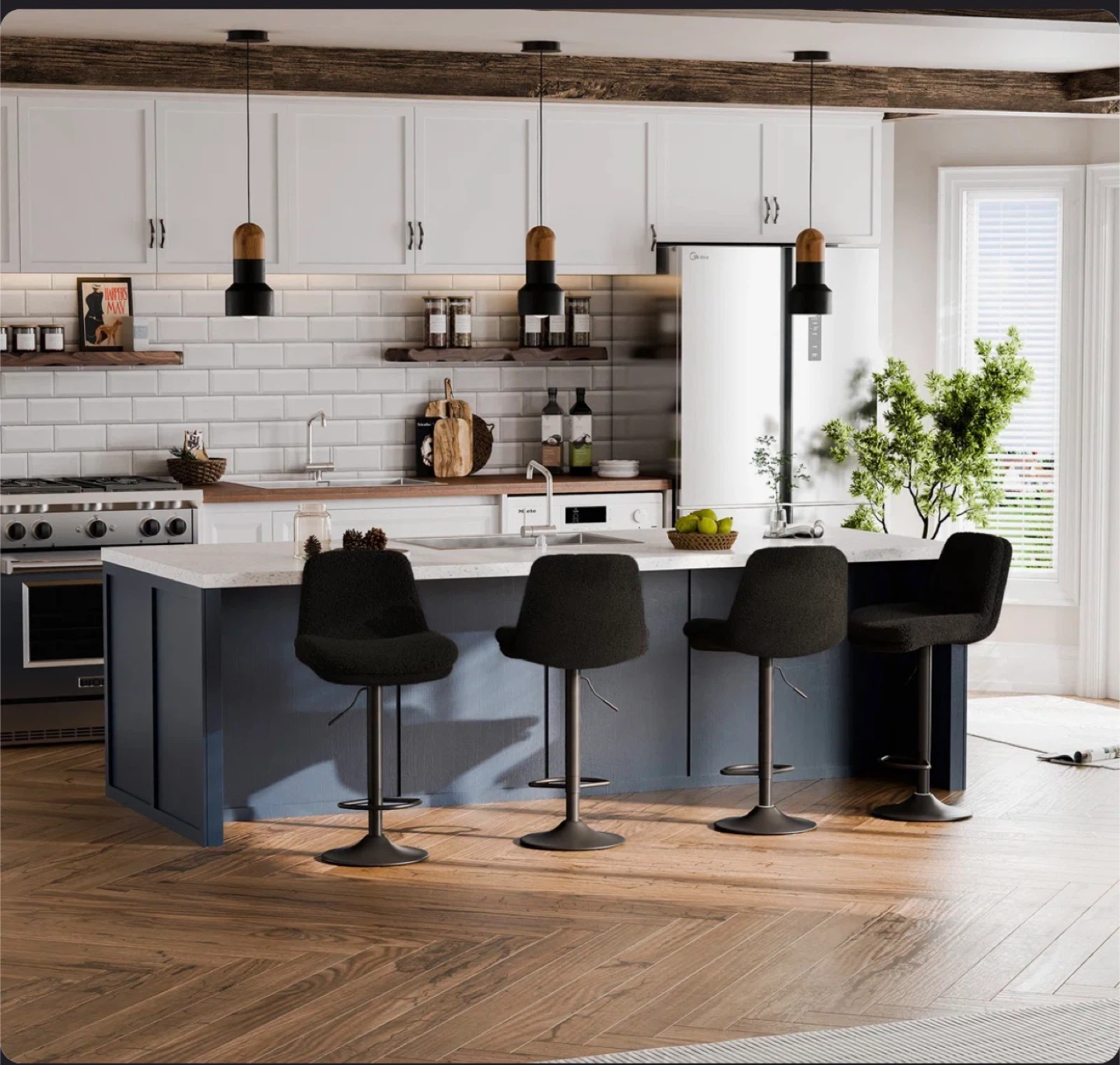 Black Swivel Upholstered Adjustable Height Bar Stool - photo 3