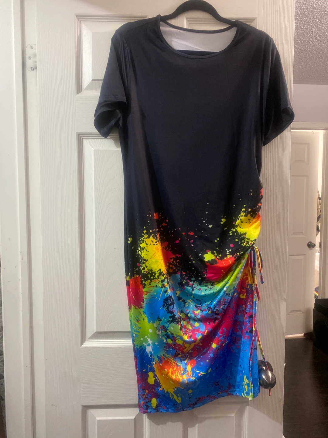 SHEIN CURVE 1XL Black Paint Splatter Ruched Dress