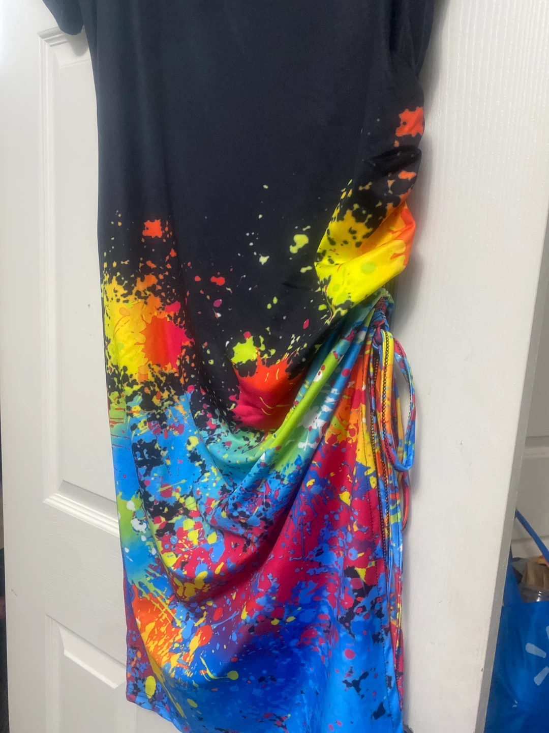 SHEIN CURVE 1XL Black Paint Splatter Ruched Dress - photo 2