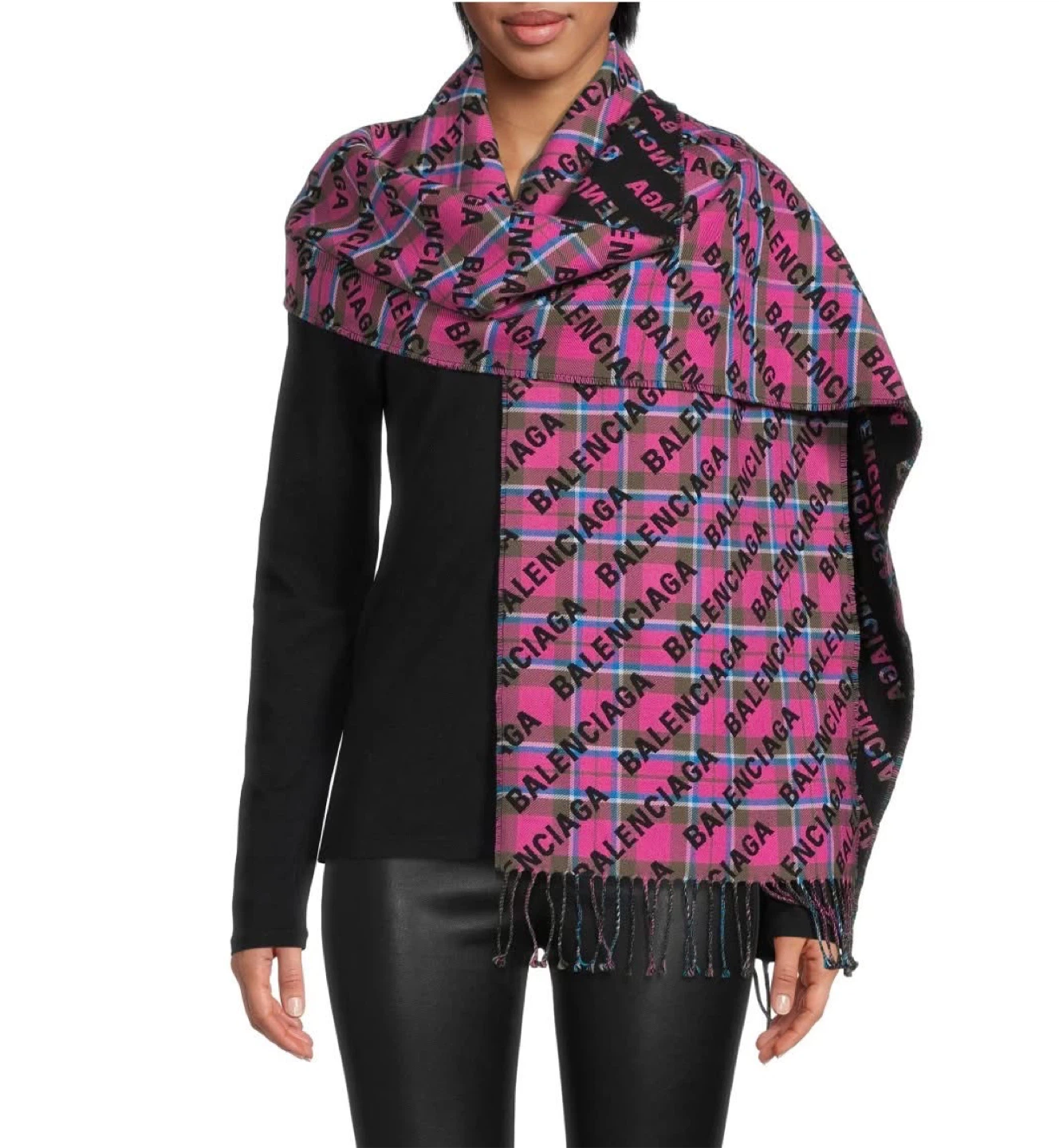 Balenciaga Logo Checked Wool Scarf