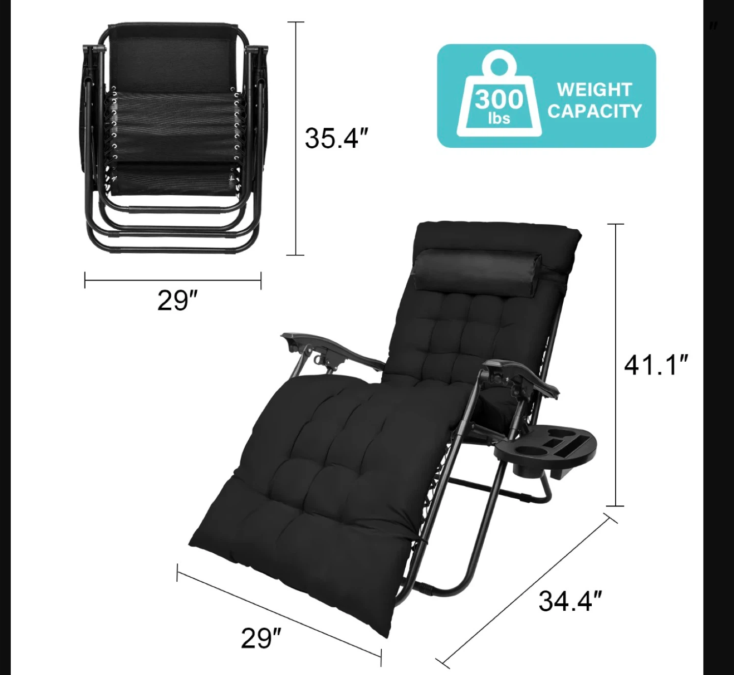 Black Zero Gravity Recliner Chair with Tray - photo 4
