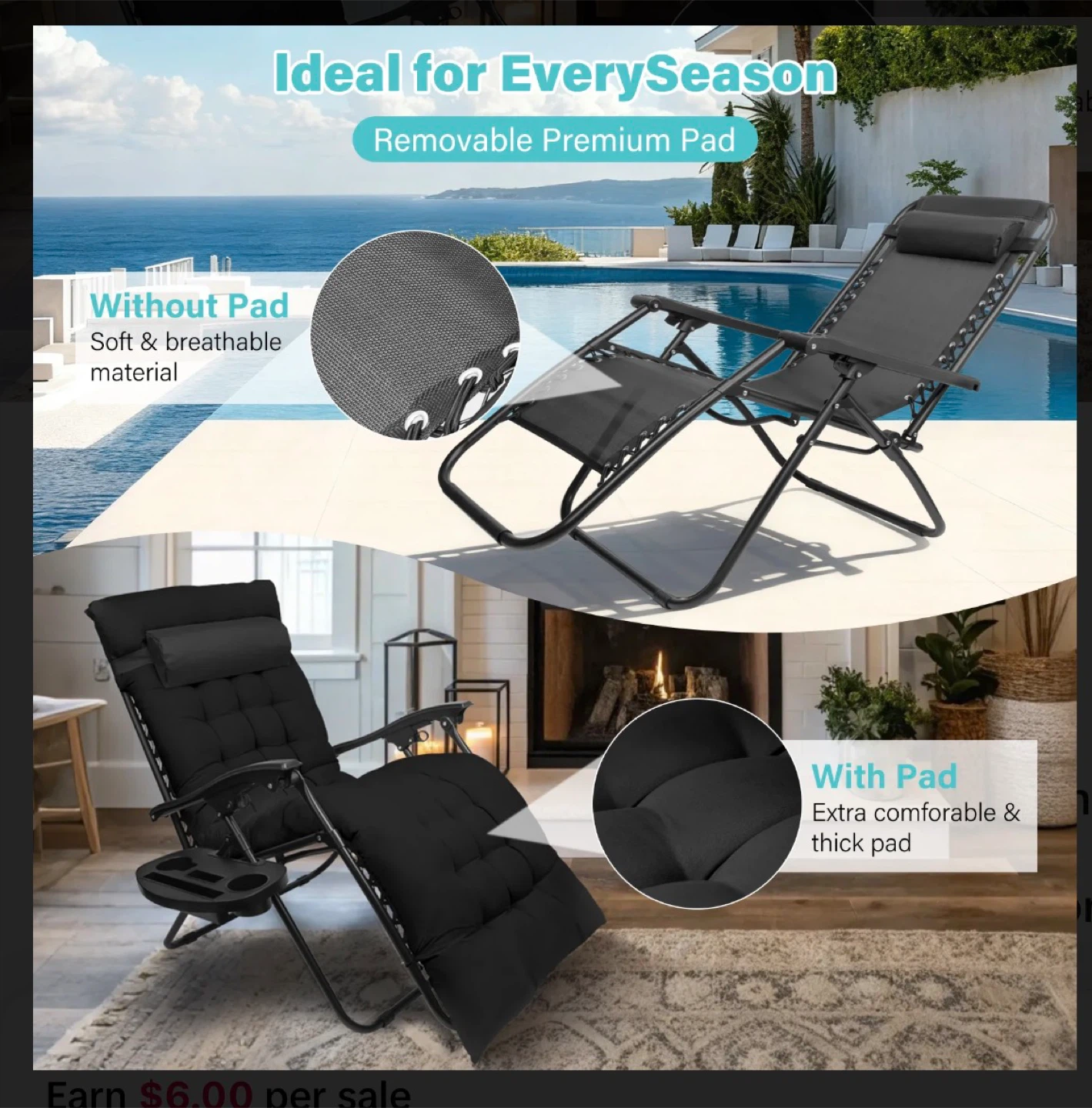 Black Zero Gravity Recliner Chair with Tray - photo 2