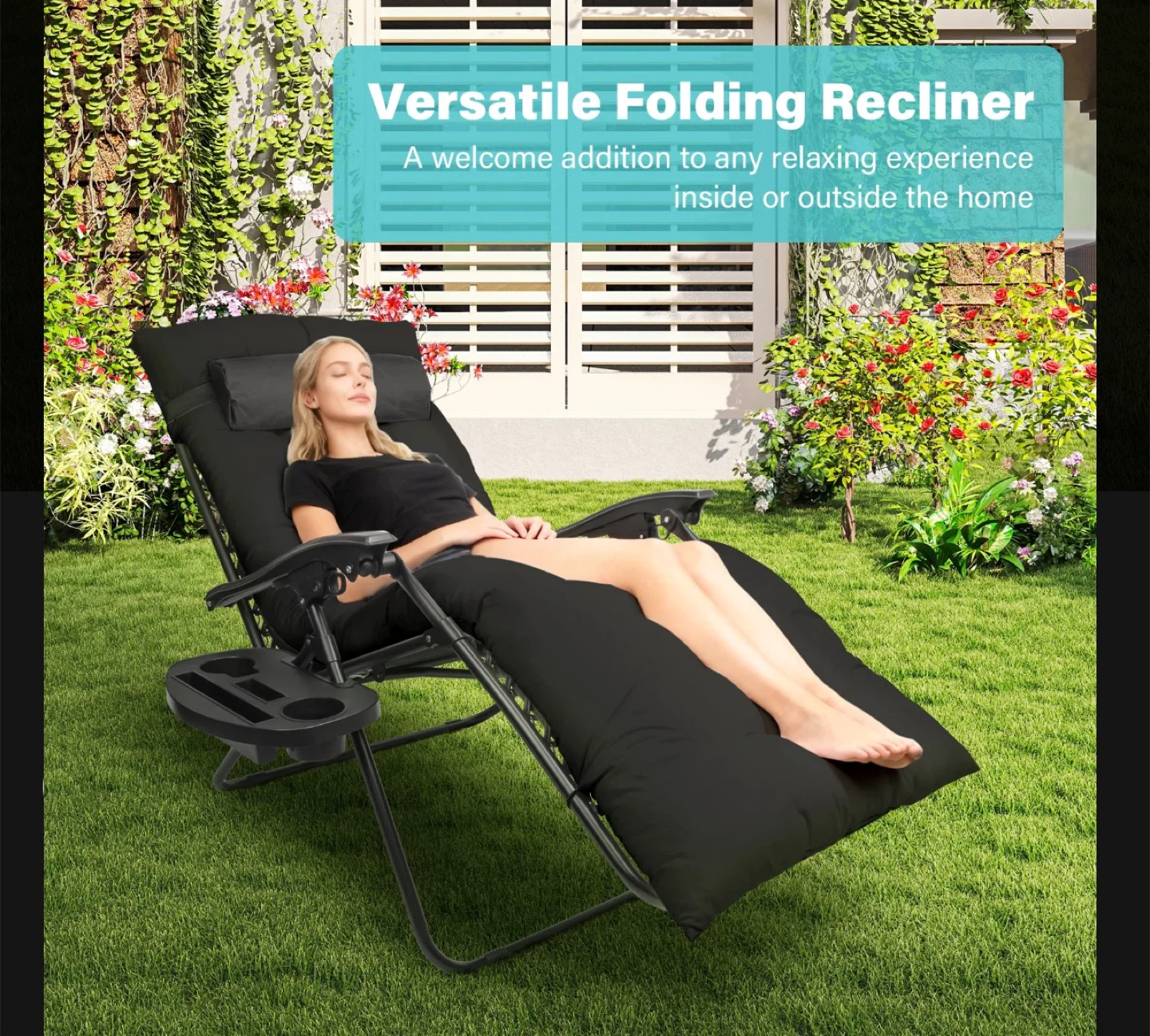 Black Zero Gravity Recliner Chair with Tray - photo 5
